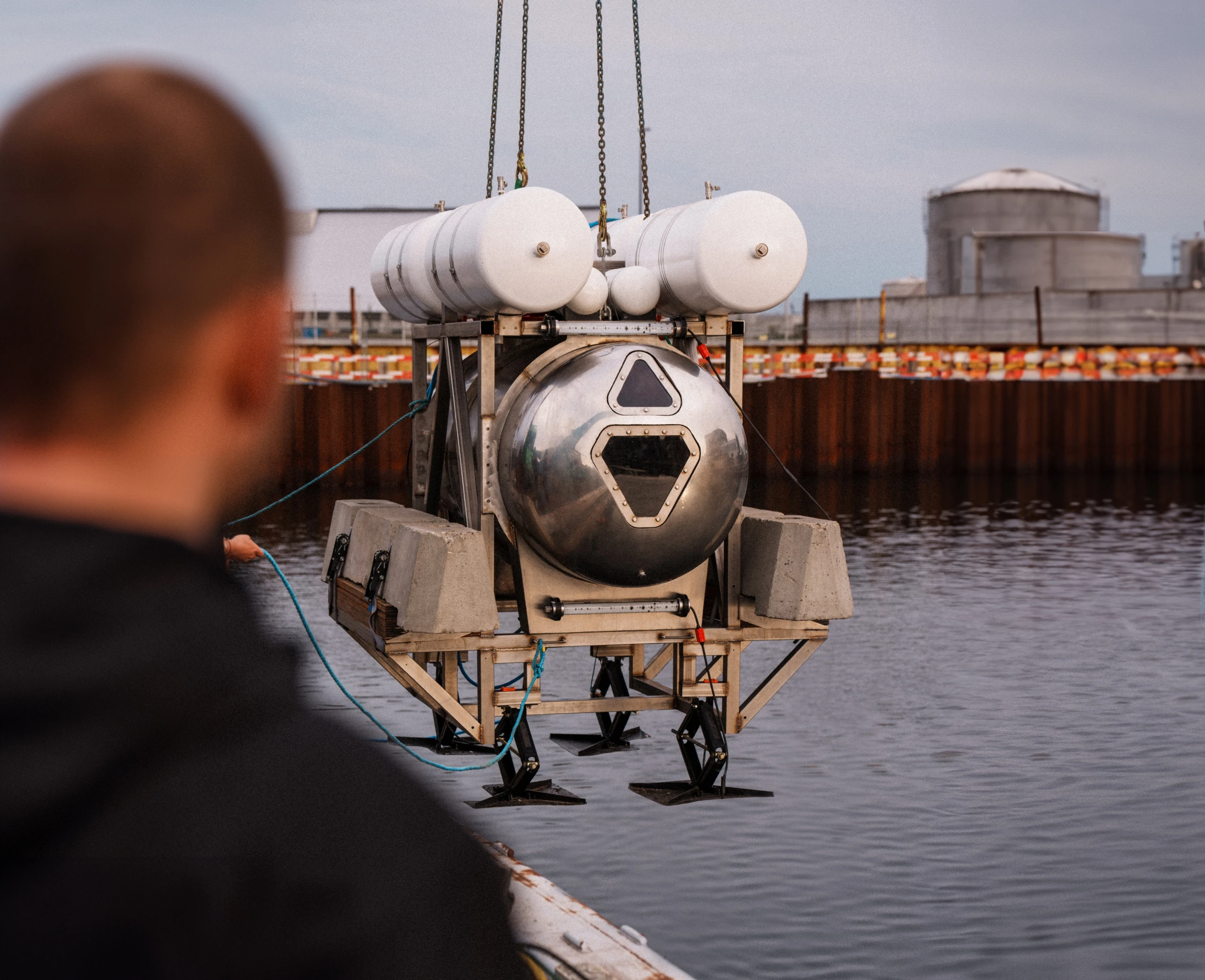 Image of UHAB-1 being submerged in water