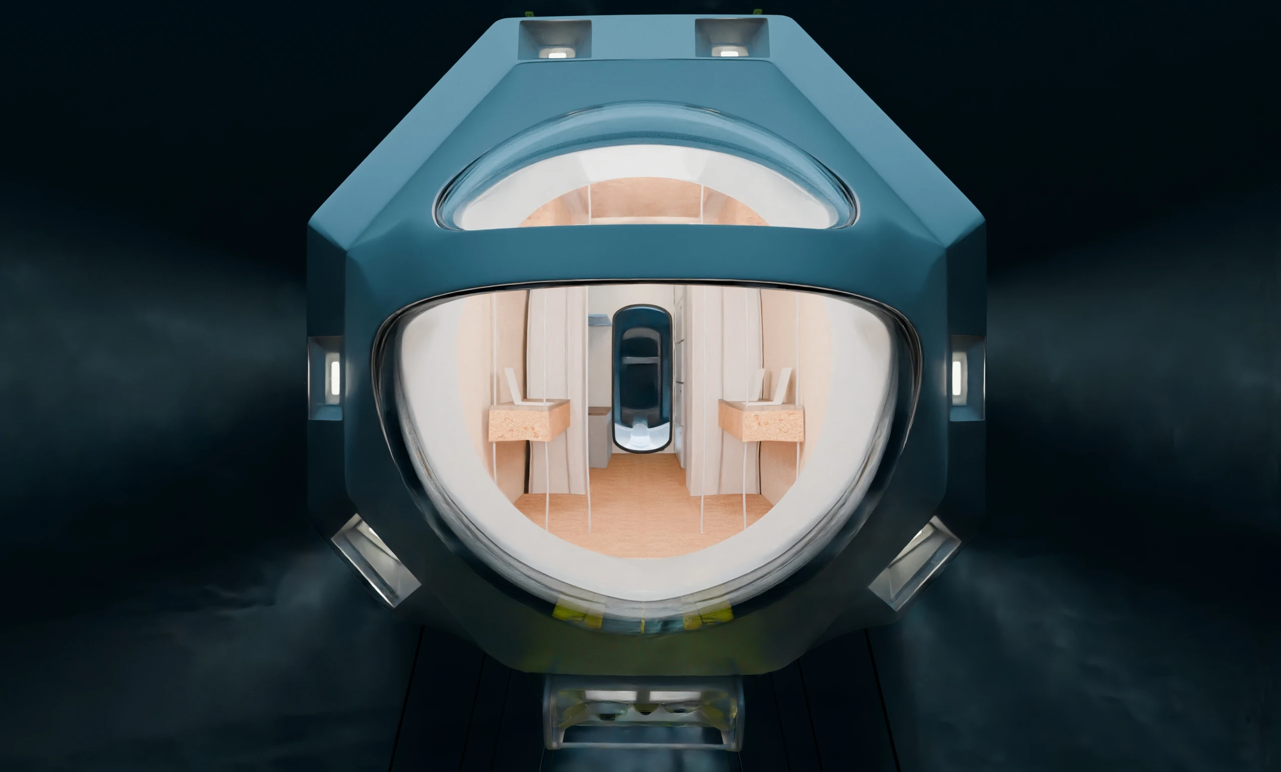 Render of UHAB-3 interior, seen from outside